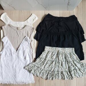 Women’s Clothing Bundle 6pc Tops & Skirts Mix L / XL Neutral Black Floral Lot